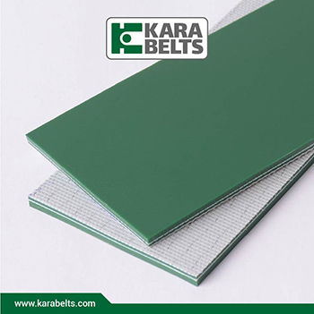 تسمه نقاله پی وی سی سبز براق، ضخامت 4 میلیمتر، 3 لایه نخ، آنتی استاتیک در کارابلتز